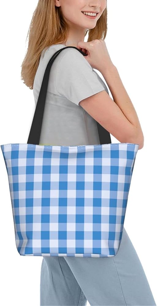 Amazon | [ZXHNB] 青色のギンガムチェック トートバック A4 大容量